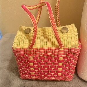 Chic Pink and Yellow Woven Tote